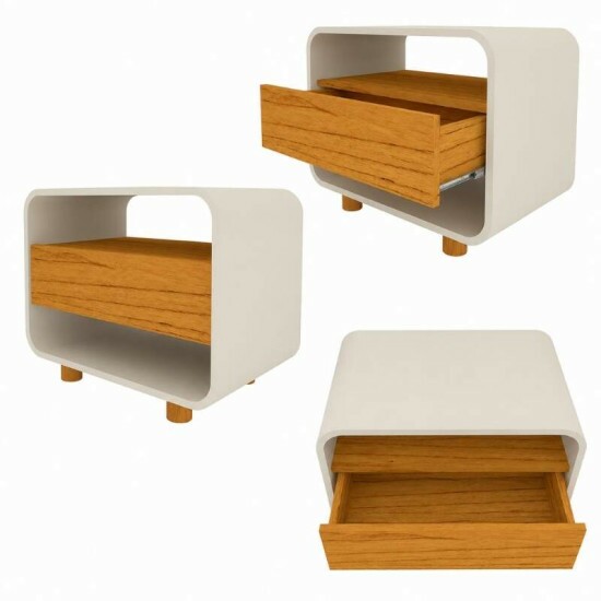 Cabeceira Innova com 2 Criados C/Led Naturale/Off White Casal/Queen/King - Gelius