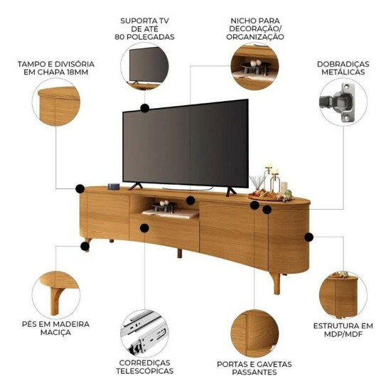 Rack Elara Larg. 2.00m Cinamomo + Painel Armoni Larg. 2.00m Cinamomo - HB M�veis