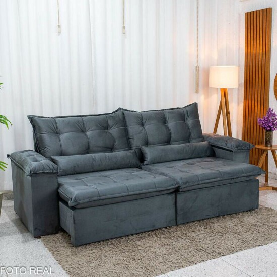 Sof� Retr�til Reclin�vel Niger 2.50m Veludo Cinza B142 - Sem Caixa