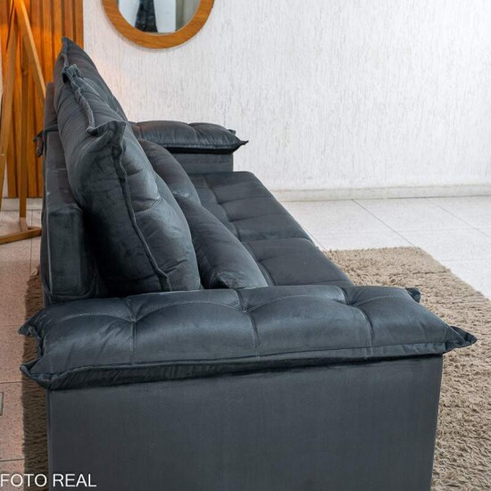 Sof� Retr�til Reclin�vel Niger 2.50m Veludo Cinza B142 - Sem Caixa