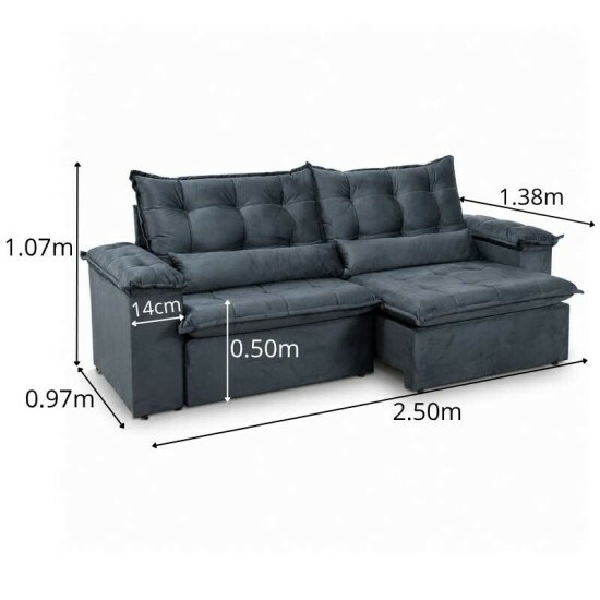 Sof� Retr�til Reclin�vel Niger 2.50m Veludo Cinza B142 - Sem Caixa