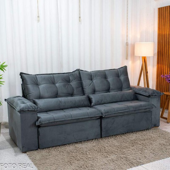 Sof� Retr�til Reclin�vel Niger 2.50m Veludo Cinza B142 - Sem Caixa