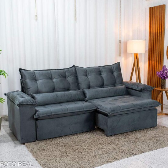 Sof� Retr�til Reclin�vel Niger 2.50m Veludo Cinza B142 - Sem Caixa