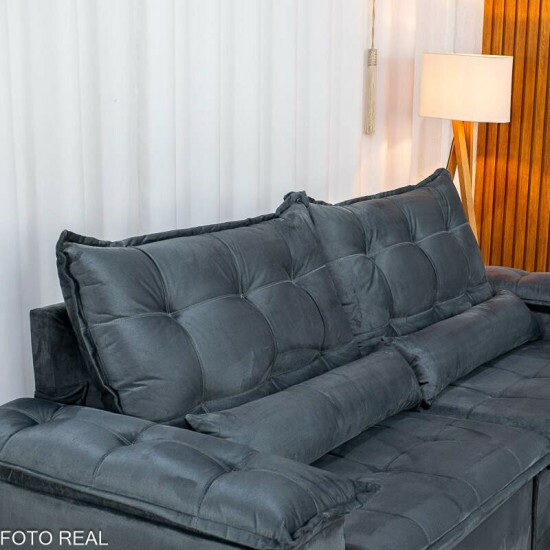 Sof� Retr�til Reclin�vel Niger 2.50m Veludo Cinza B142 - Sem Caixa