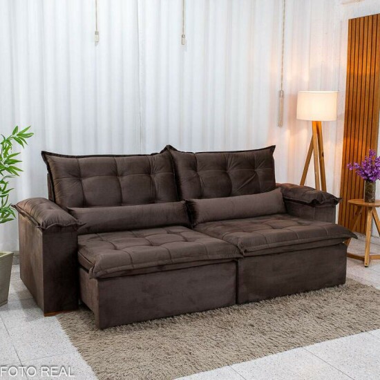 Sof� Retr�til Reclin�vel Niger 2.50m Veludo Marrom B131 - Sem Caixa