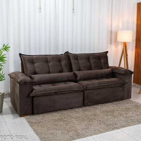 Sof� Retr�til Reclin�vel Niger 2.50m Veludo Marrom B131 - Sem Caixa