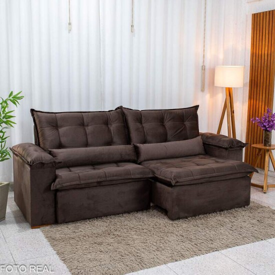 Sof� Retr�til Reclin�vel Niger 2.50m Veludo Marrom B131 - Sem Caixa