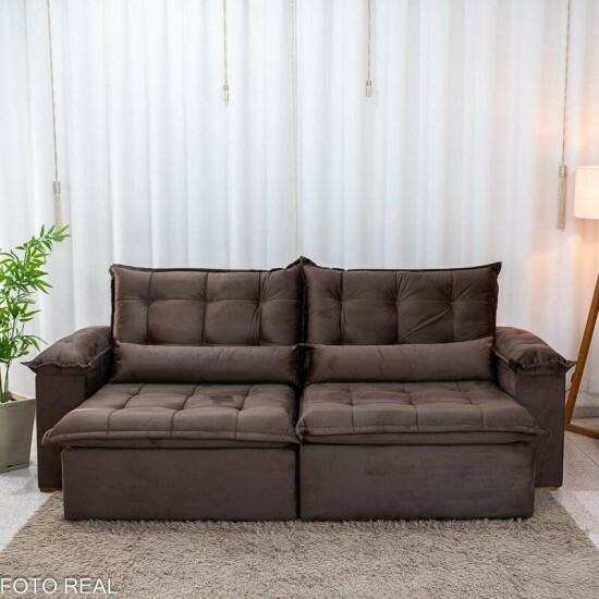 Sof� Retr�til Reclin�vel Niger 2.50m Veludo Marrom B131 - Sem Caixa