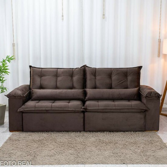 Sof� Retr�til Reclin�vel Niger 2.50m Veludo Marrom B131 - Sem Caixa