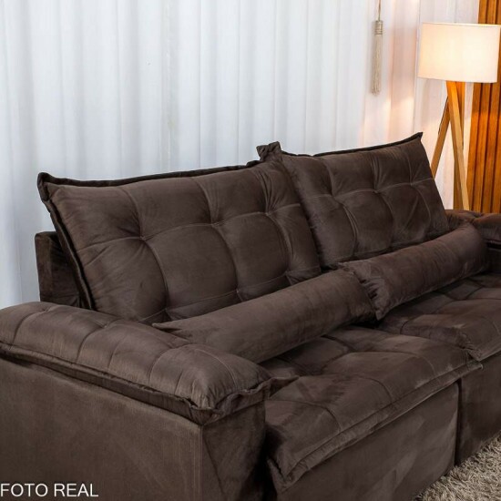 Sof� Retr�til Reclin�vel Niger 2.50m Veludo Marrom B131 - Sem Caixa