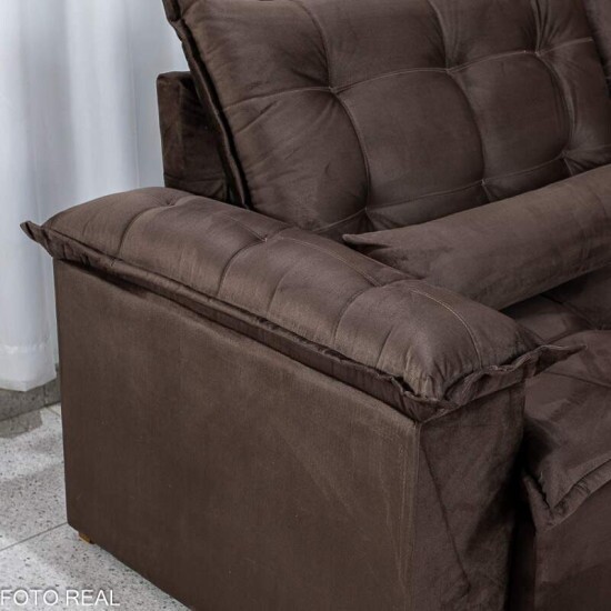 Sof� Retr�til Reclin�vel Niger 2.50m Veludo Marrom B131 - Sem Caixa