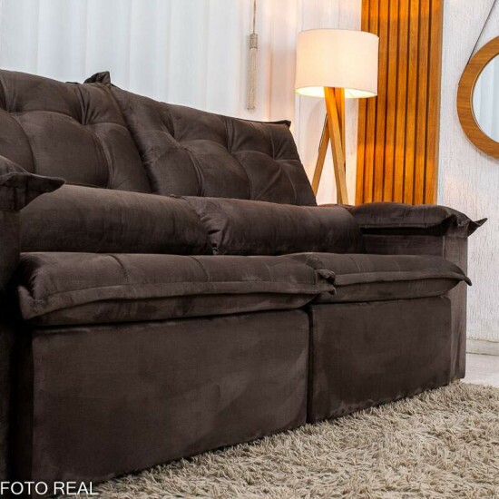 Sof� Retr�til Reclin�vel Niger 2.50m Veludo Marrom B131 - Sem Caixa