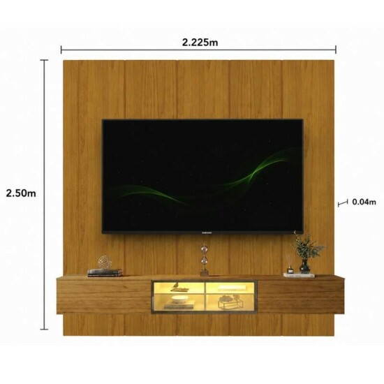 Painel Realce 2.20m Naturale + Nicho Luminare 2.15m Naturale C/Led TV 85 Polegadas - Gelius