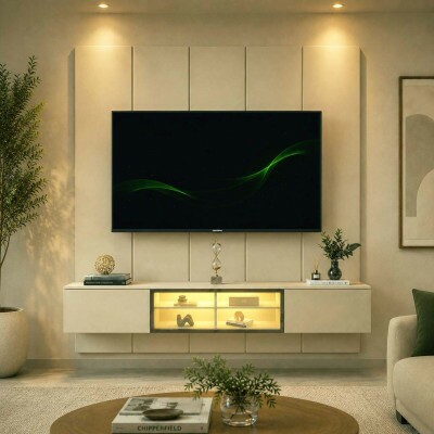 Painel Realce 2.20m Off + Nicho Luminare 2.15m Off C/Led TV 85 Polegadas - Gelius