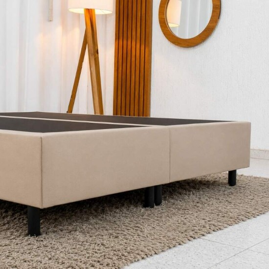 Base Box Casal Bipartida Sued Bege 138x188x37 cm - Ortobel