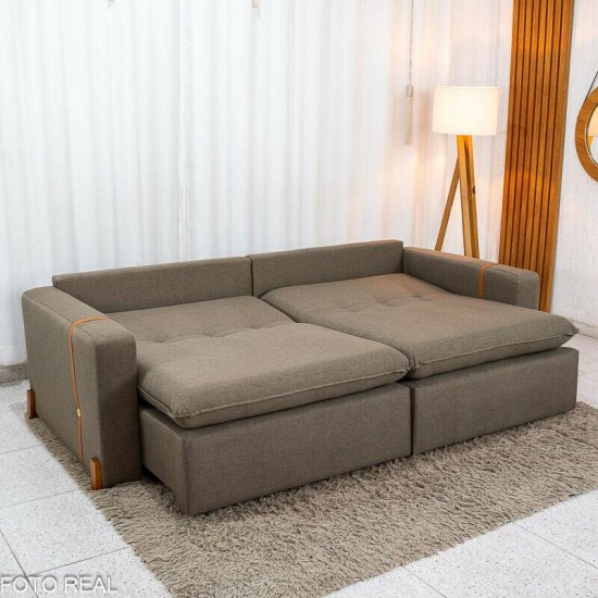 Sof� Retr�til Luma 2.30m Linho Marrom 28 - Sem Caixa