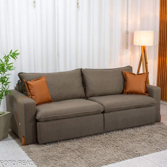 Sof� Retr�til Luma 2.30m Linho Marrom 28 - Sem Caixa