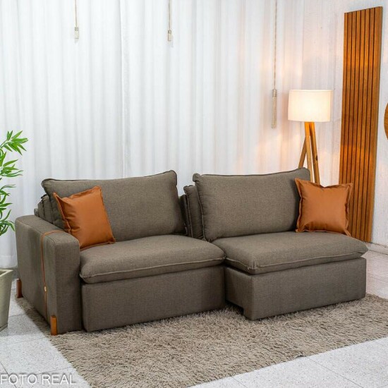 Sof� Retr�til Luma 2.30m Linho Marrom 28 - Sem Caixa