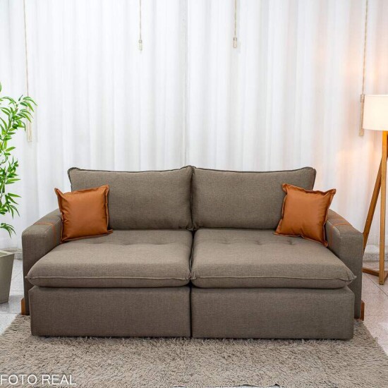 Sof� Retr�til Luma 2.30m Linho Marrom 28 - Sem Caixa
