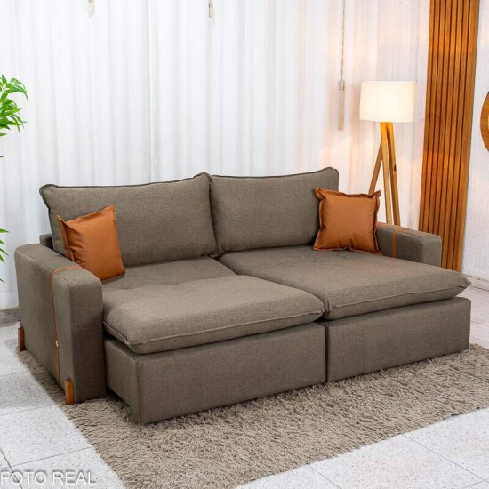 Sof� Retr�til Luma 2.30m Linho Marrom 28 - Sem Caixa