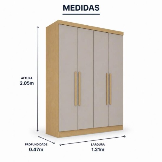 Guarda-Roupa Recife Larg. 1.21m Jequitib�/Granizo 4 Portas 2 Gavetas - Sall�to