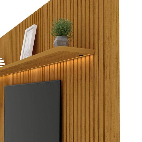 Rack Requinte 2.12m Naturale/off C/ Led 100% MDF + Painel Nobre Ripado 2.30m Naturale 100% MDF C/ Led TV at� 85\\\" - Gelius