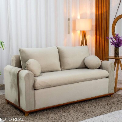 Sof� 3 lugares Kievi Larg. 1.80m Veludo Bege A32
