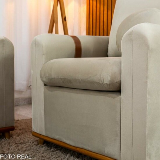 Sof� 3 lugares Kievi + Poltrona Kievi Veludo Bege A32