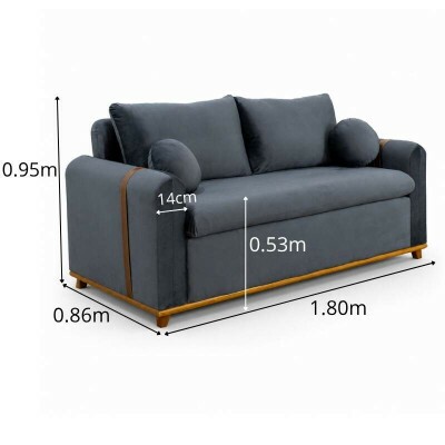 Sof� 3 lugares Kievi Larg. 1.80m Veludo Grafite A15
