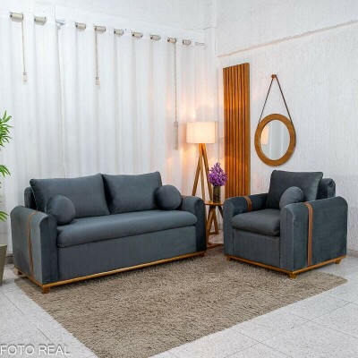 Sof� 3 lugares Kievi + Poltrona Kievi Veludo Grafite A15