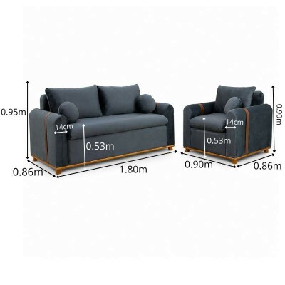 Sof� 3 lugares Kievi + Poltrona Kievi Veludo Grafite A15