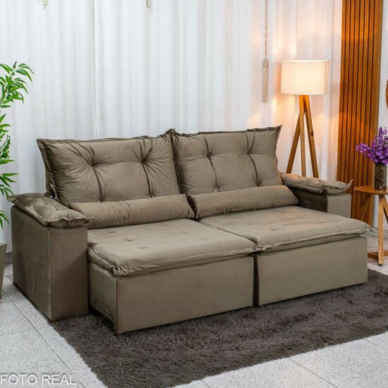 Sof� Retr�til Reclin�vel Gr�cia 2.30m Veludo Capuccino - Sem Caixa