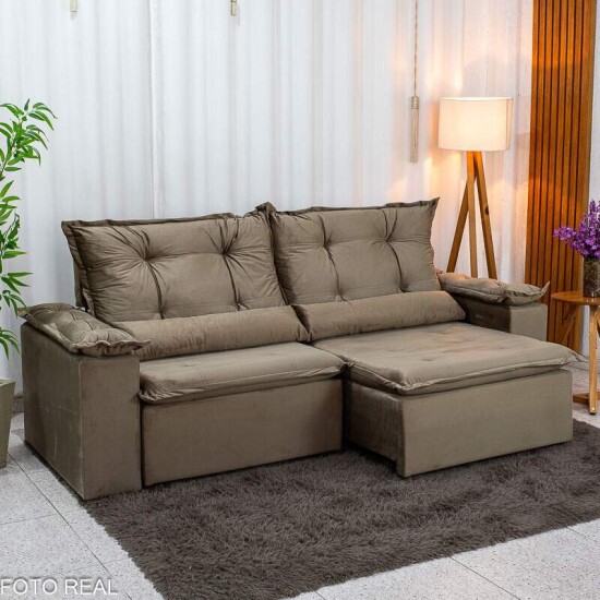 Sof� Retr�til Reclin�vel Gr�cia 2.30m Veludo Capuccino - Sem Caixa