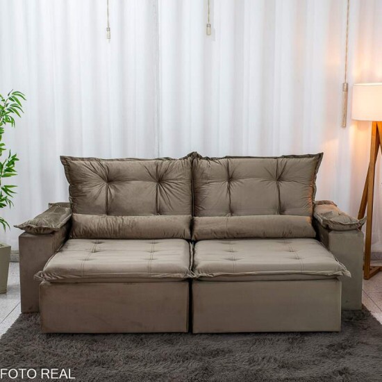 Sof� Retr�til Reclin�vel Gr�cia 2.30m Veludo Capuccino - Sem Caixa