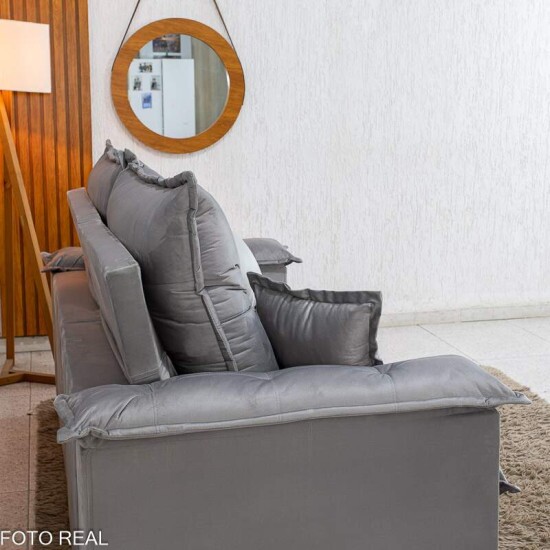 Sof� Retr�til Reclin�vel Bela 2.00m Veludo Prata 20