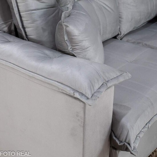 Sof� Retr�til Reclin�vel Bela 2.00m Veludo Prata 20