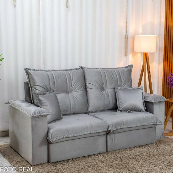 Sof� Retr�til Reclin�vel Bela 2.00m Veludo Prata 20