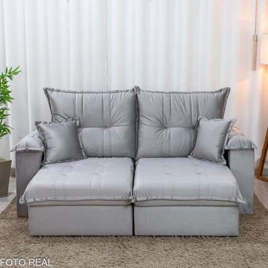 Sof� Retr�til Reclin�vel Bela 2.00m Veludo Prata 20