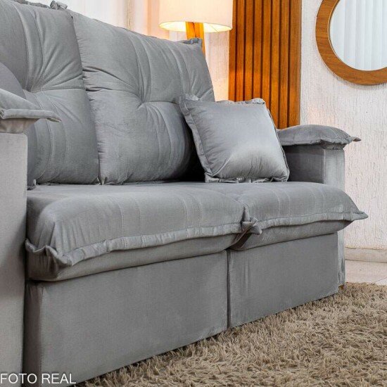Sof� Retr�til Reclin�vel Bela 2.00m Veludo Prata 20