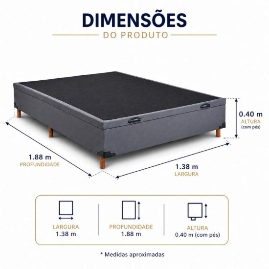 Colch�o Casal Molas Ensacadas Airflex Bioflex + Base Box Ba� Casal Carioca Sued Cinza Blindado Bioflex - 138x188x70
