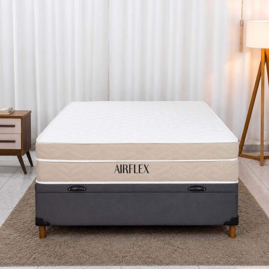 Colch�o Casal Molas Ensacadas Airflex Bioflex + Base Box Ba� Casal Carioca Sued Cinza Blindado Bioflex - 138x188x70
