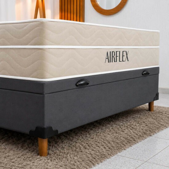 Colch�o Casal Molas Ensacadas Airflex Bioflex + Base Box Ba� Casal Carioca Sued Cinza Blindado Bioflex - 138x188x70