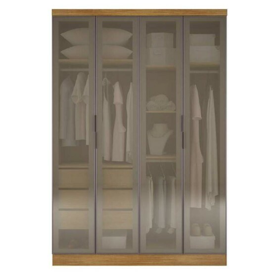 Modulado Guarda-roupa Rizon Cumaru Larg. 1.59m 4 Portas Reflecta 3 Gavetas - Novo Horizonte