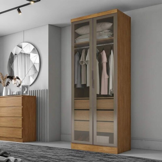 Modulado Guarda-roupa Rizon Cumaru Larg. 0.804m 2 Portas Reflecta 3 Gavetas - Novo Horizonte