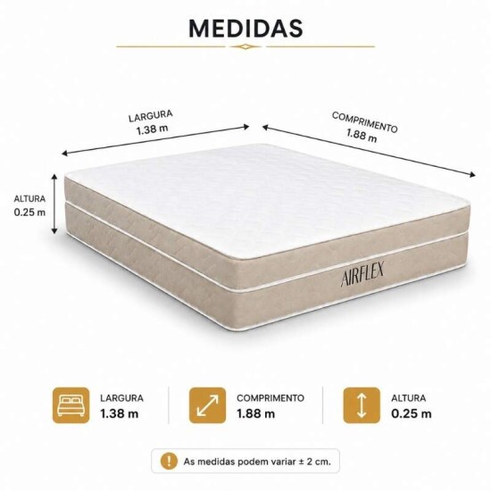 Colch�o Casal Airflex Molas Ensacadas - Bioflex + Base Box Casal Sued Bege 138x188x67 - Ortobel | Suporta at� 240kg