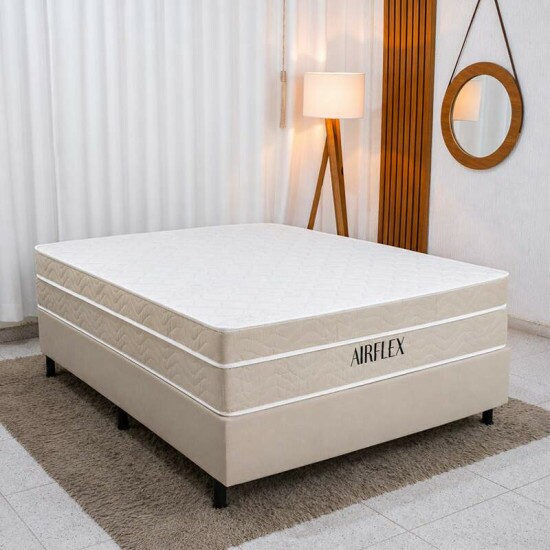 Colch�o Casal Airflex Molas Ensacadas - Bioflex + Base Box Casal Sued Bege 138x188x67 - Ortobel | Suporta at� 240kg