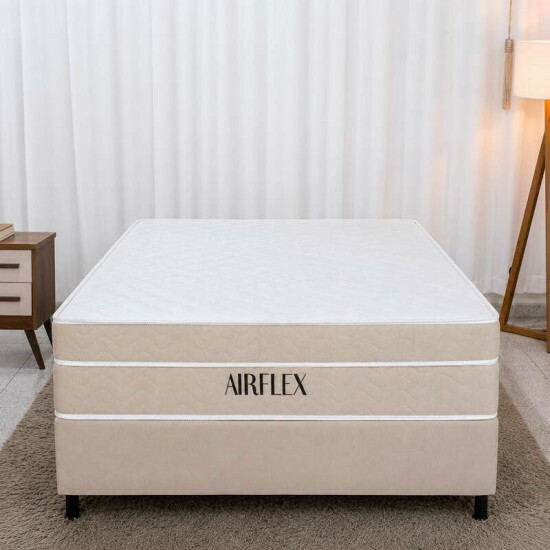 Colch�o Casal Airflex Molas Ensacadas - Bioflex + Base Box Casal Sued Bege 138x188x67 - Ortobel | Suporta at� 240kg