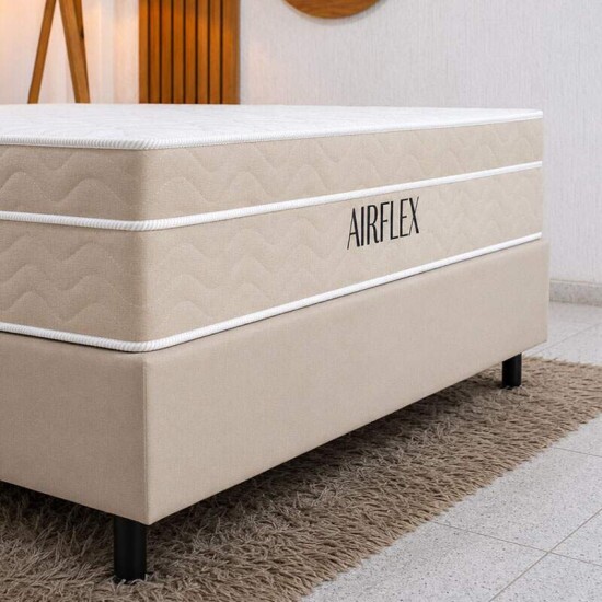 Colch�o Casal Airflex Molas Ensacadas - Bioflex + Base Box Casal Sued Bege 138x188x67 - Ortobel | Suporta at� 240kg