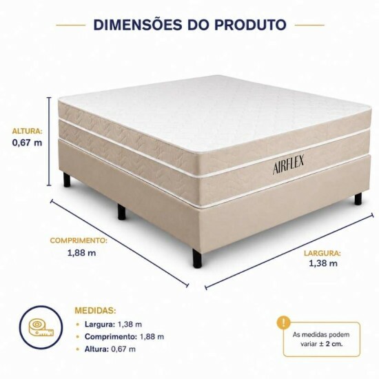 Colch�o Casal Airflex Molas Ensacadas - Bioflex + Base Box Casal Sued Bege 138x188x67 - Ortobel | Suporta at� 240kg