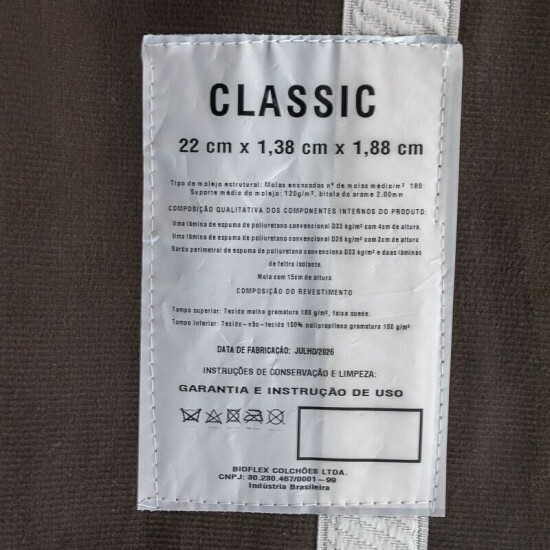 Colch�o Casal Classic 138x188x22 Molas Ensacadas - Bioflex | Suporta at� 240kg